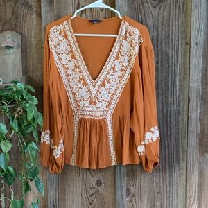 NWOT AE Women's Bell Sleeve Embroidered Top